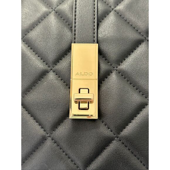 ALDO Black Quilted Gold Chain Tote | Chic Structured Shoulder Handbag - Picture 3 of 12